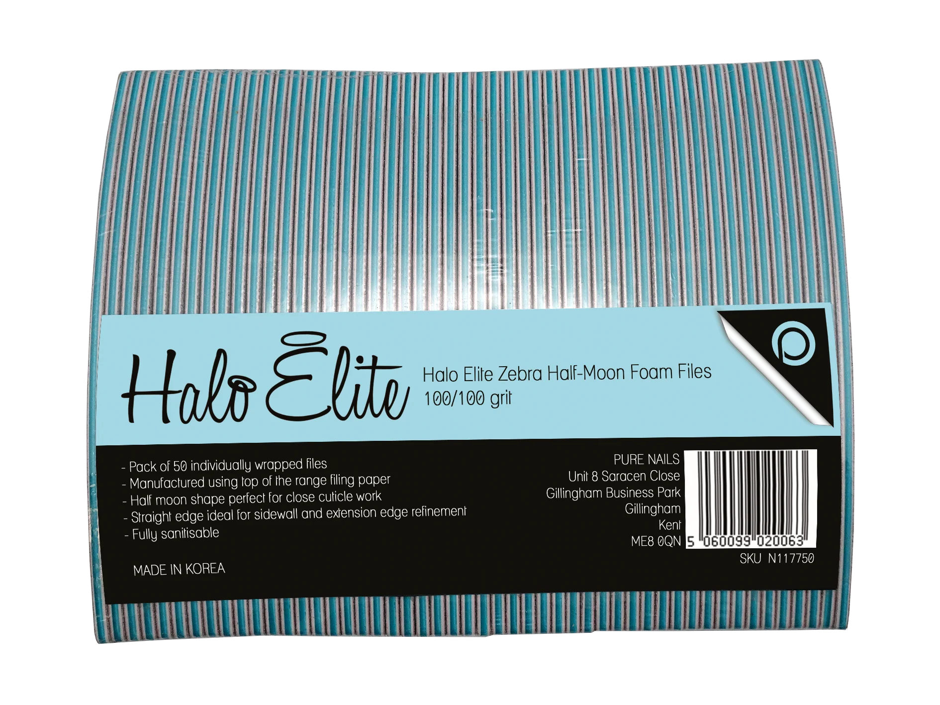 Halo Elite File Zebra Half-Moon 50 pack, 100/100 grit